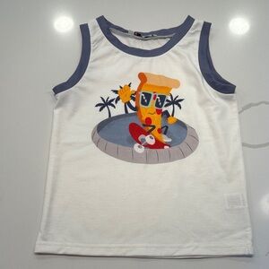 Asis boys tank top sleeveless t-shirt white gray pizza size 4 🍕🤍